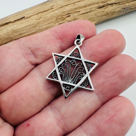 Sterling Silver Star of David Filigree Pendant, Israel, Jewish, Kabbalah, Judaic - Picture 2 of 6